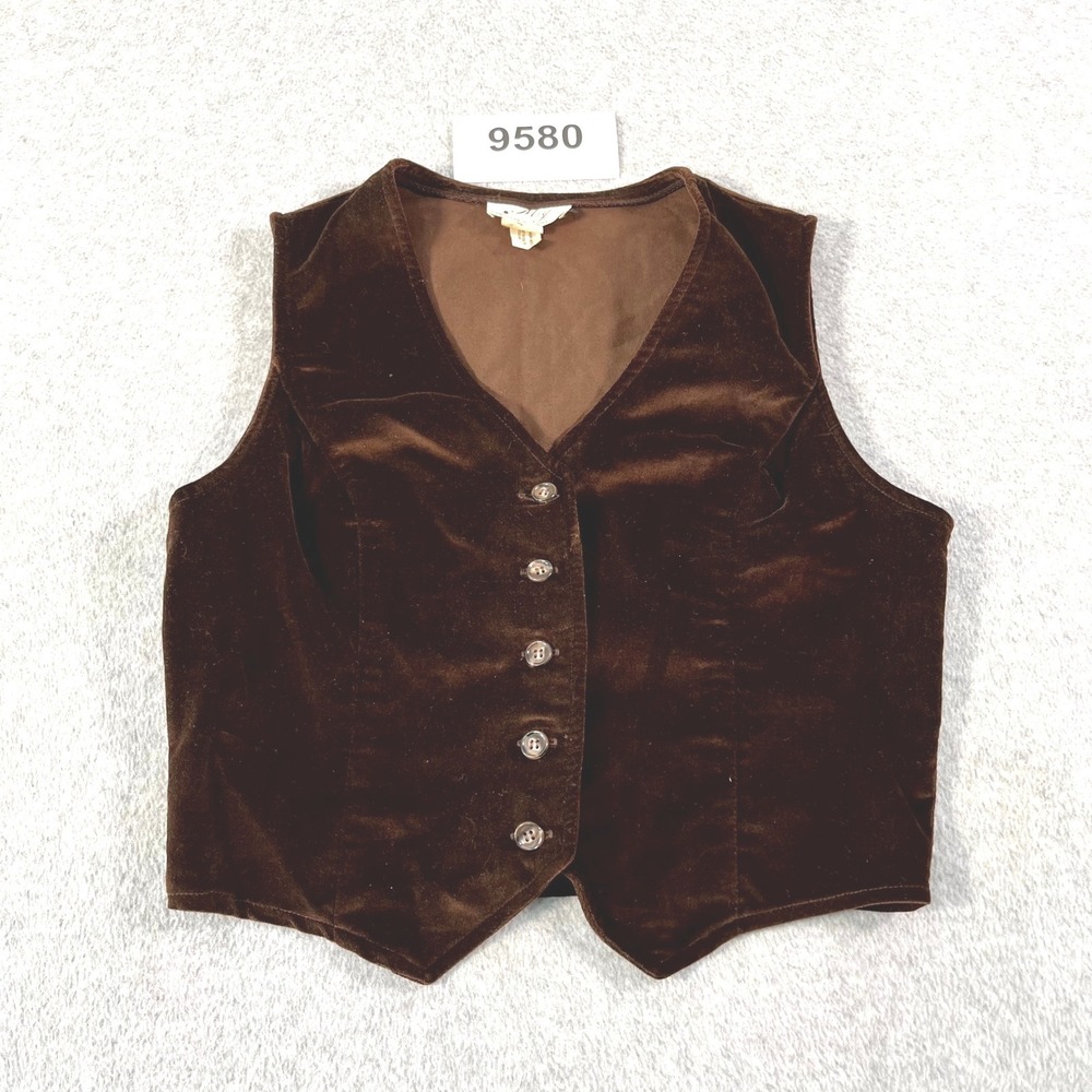 Vintage MJ Concepts Vest Womens Medium Brown Velvet V Neck Button Front Casual